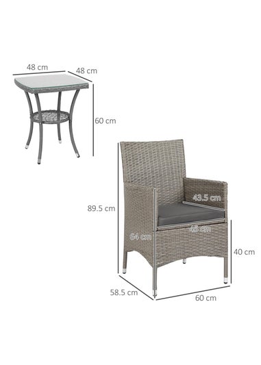 Outsunny Rattan Bistro Set Garden Chair Table Patio Outdoor Light Grey