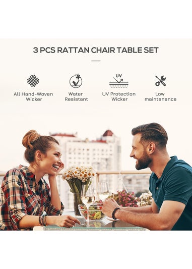 Outsunny Rattan Bistro Set Garden Chair Table Patio Outdoor Light Grey