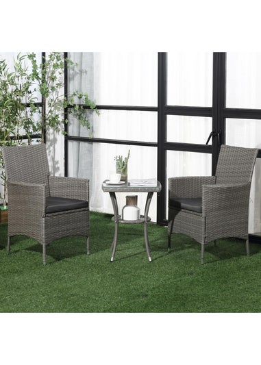 Outsunny Rattan Bistro Set Garden Chair Table Patio Outdoor Light Grey