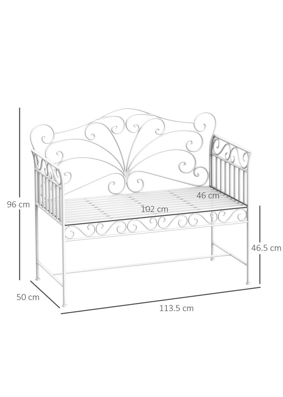 Outsunny Garden 2 Seater Metal Bench Park Seating Outdoor Furniture Chair