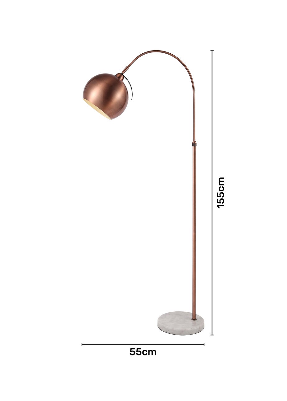 BHS Benson Copper Curved Floor Lamp (154.5cm x 27cm x 27.5cm)