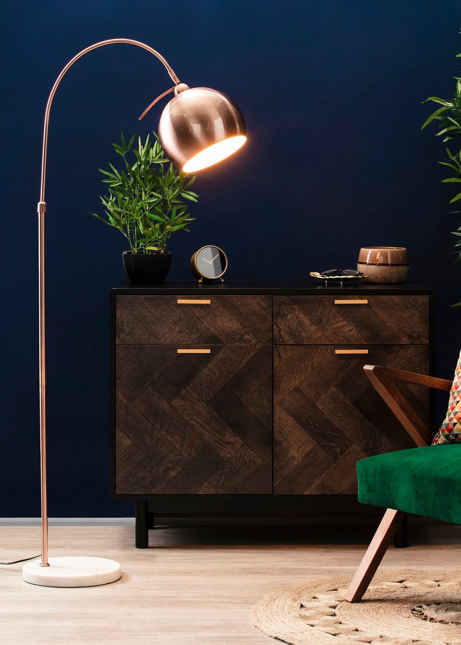 BHS Benson Copper Curved Floor Lamp (154.5cm x 27cm x 27.5cm)