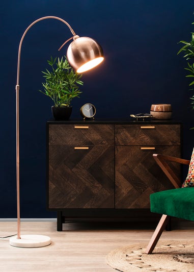 BHS Benson Copper Curved Floor Lamp (154.5cm x 27cm x 27.5cm)