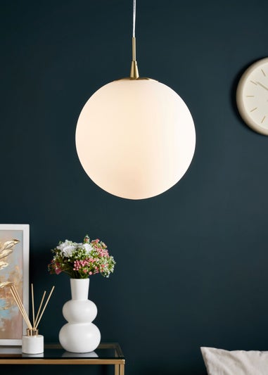 BHS Hol Opal Glass Sphere Pendant Light (100cm x 30cm x 30cm)