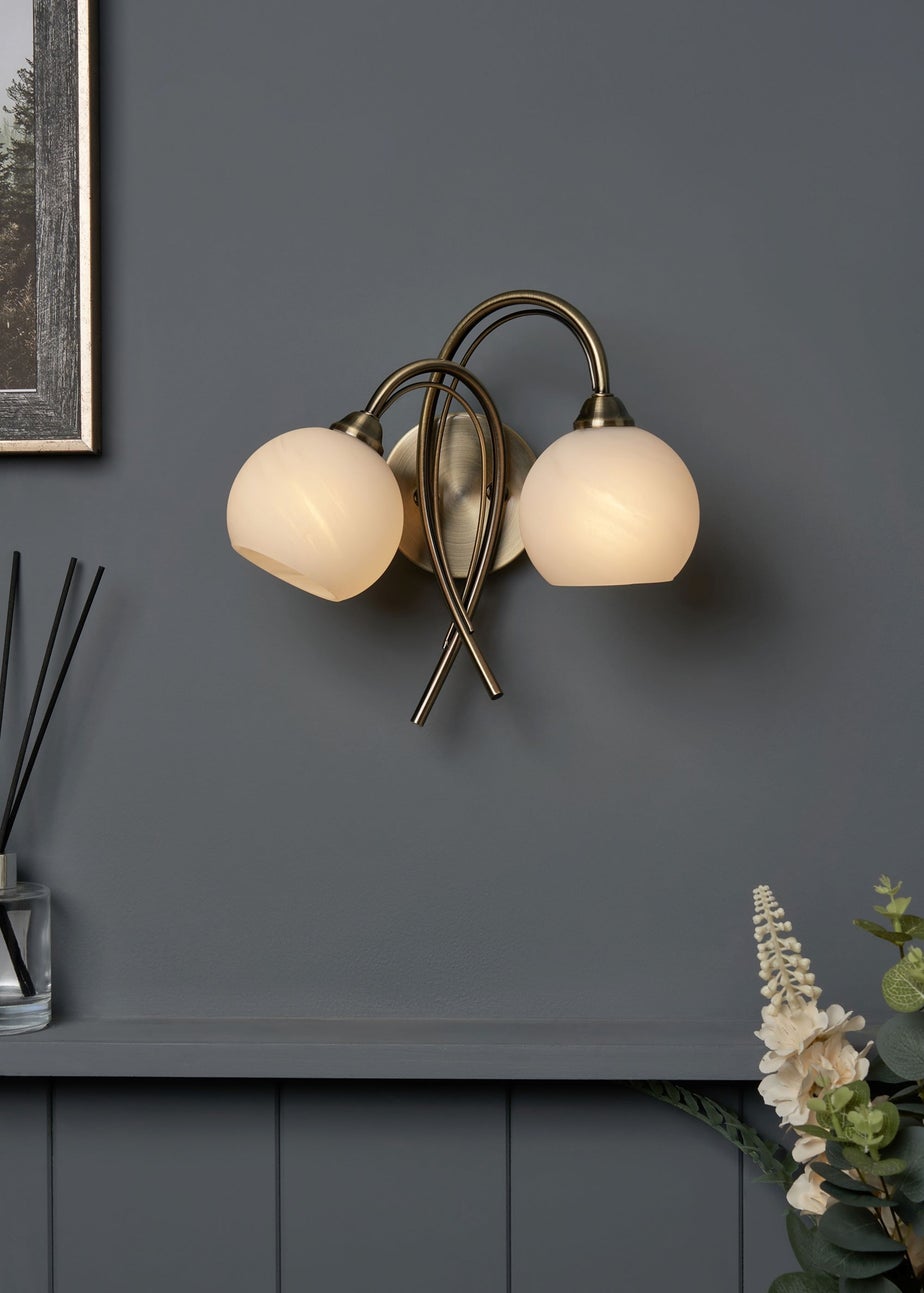 BHS Soni 2 Bulb Wall Light (23cm x 25cm x 20cm) Brass