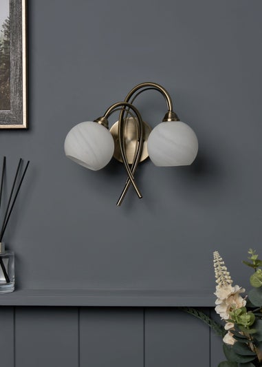 BHS Soni 2 Bulb Wall Light (23cm x 25cm x 20cm) Brass