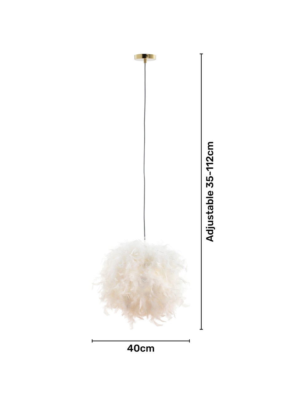 BHS White Plume Feather Ball Pendant Light (112cm x 40cm x 40cm)