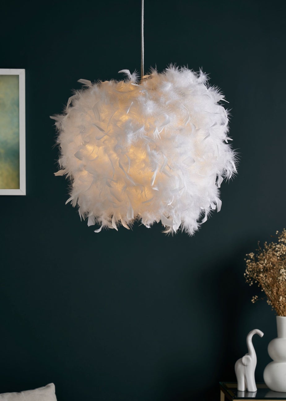 BHS White Plume Feather Ball Pendant Light (112cm x 40cm x 40cm)
