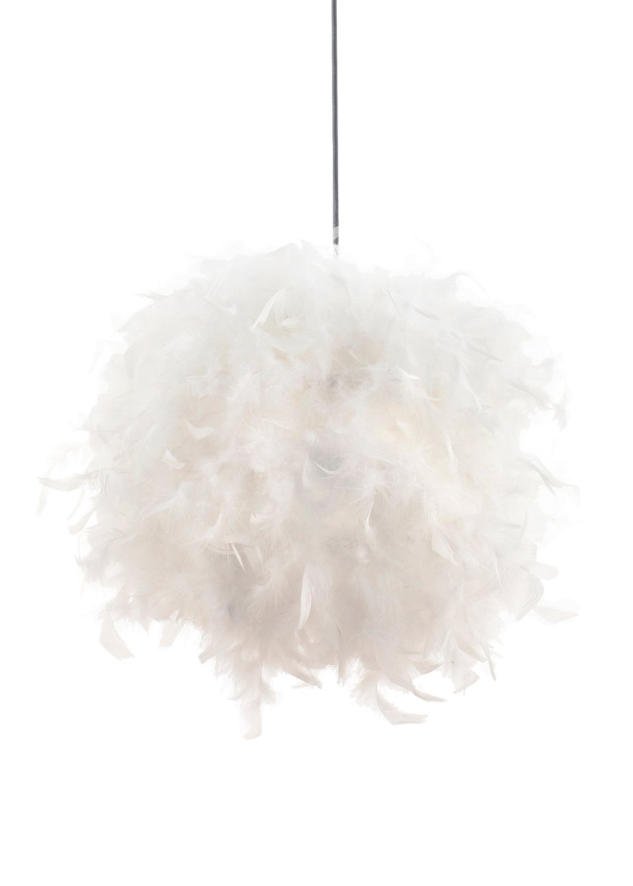 BHS White Plume Feather Ball Pendant Light (112cm x 40cm x 40cm)