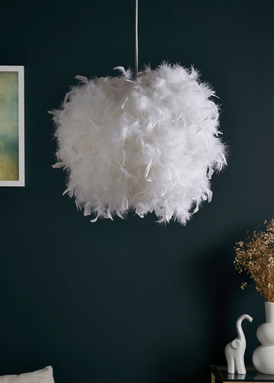 BHS White Plume Feather Ball Pendant Light (112cm x 40cm x 40cm)
