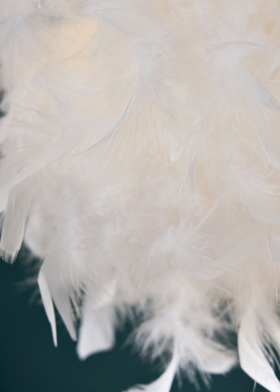 BHS White Plume Feather Ball Pendant Light (112cm x 40cm x 40cm)