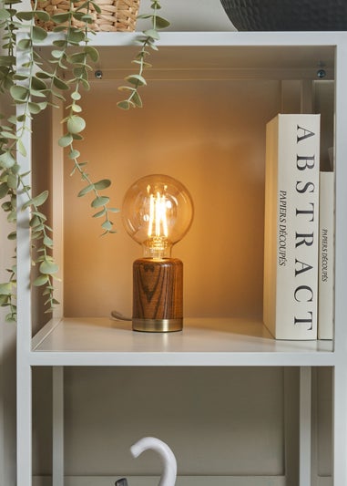 BHS Theo Wooden Table Lamp with Bulb (19.5cm x 9.5cm x 9.5cm)