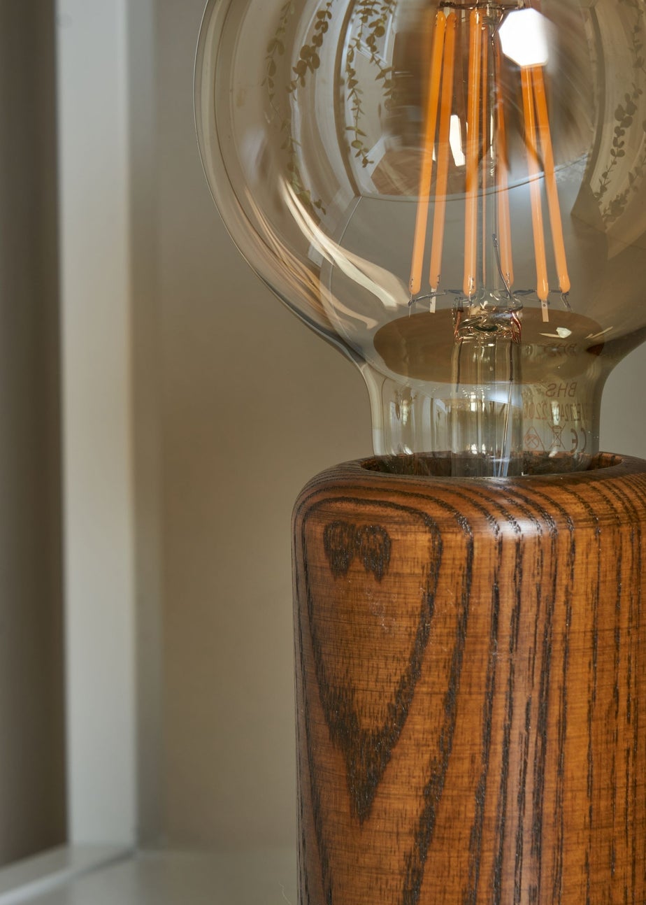 BHS Theo Wooden Table Lamp with Bulb (19.5cm x 9.5cm x 9.5cm)