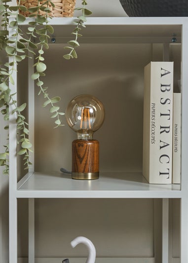 BHS Theo Wooden Table Lamp with Bulb (19.5cm x 9.5cm x 9.5cm)