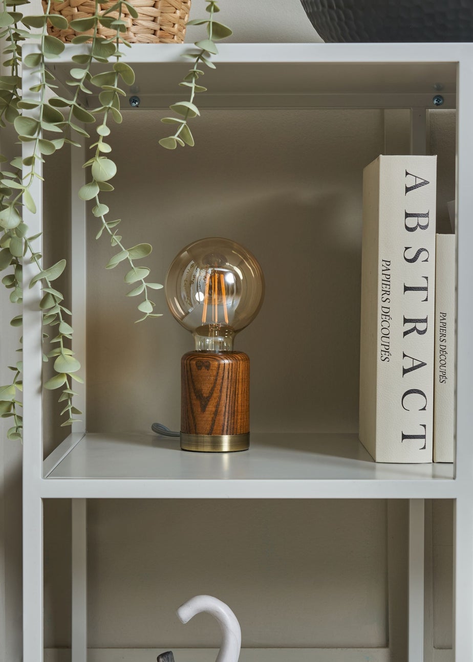 BHS Theo Wooden Table Lamp with Bulb (19.5cm x 9.5cm x 9.5cm)