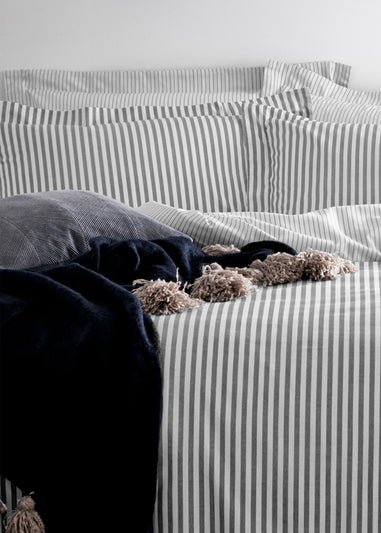 Yard Hebden Melange Grey Stripe Duvet Cover Set Grey