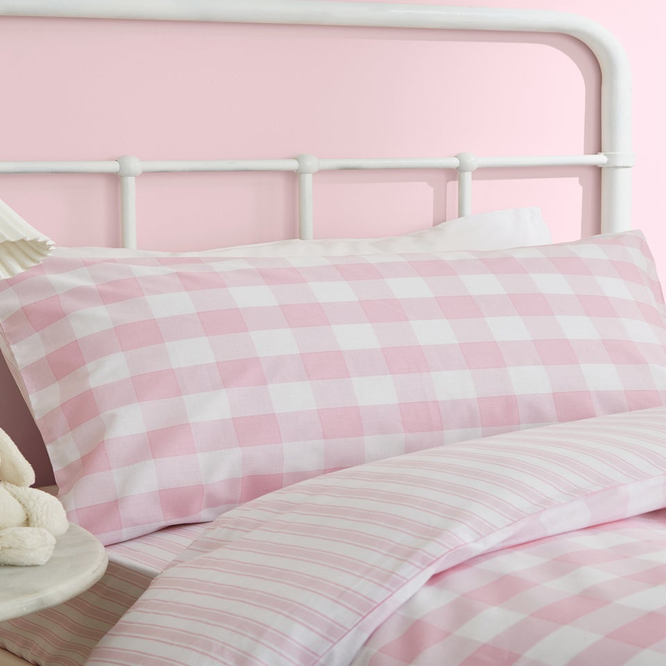 Bianca Fine Linens Check and Stripe Cotton Reversible Duvet Cover Set White Pink