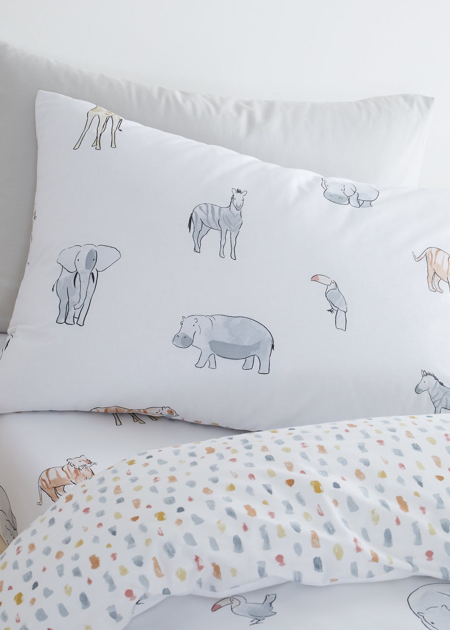Bianca Fine Linens Zoo Animals Cotton Reversible Duvet Cover Set White