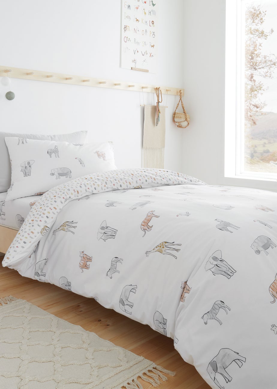 Bianca Fine Linens Zoo Animals Cotton Reversible Duvet Cover Set White