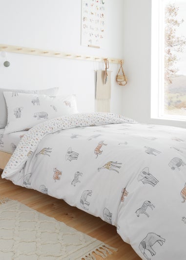 Bianca Fine Linens Zoo Animals Cotton Reversible Duvet Cover Set White