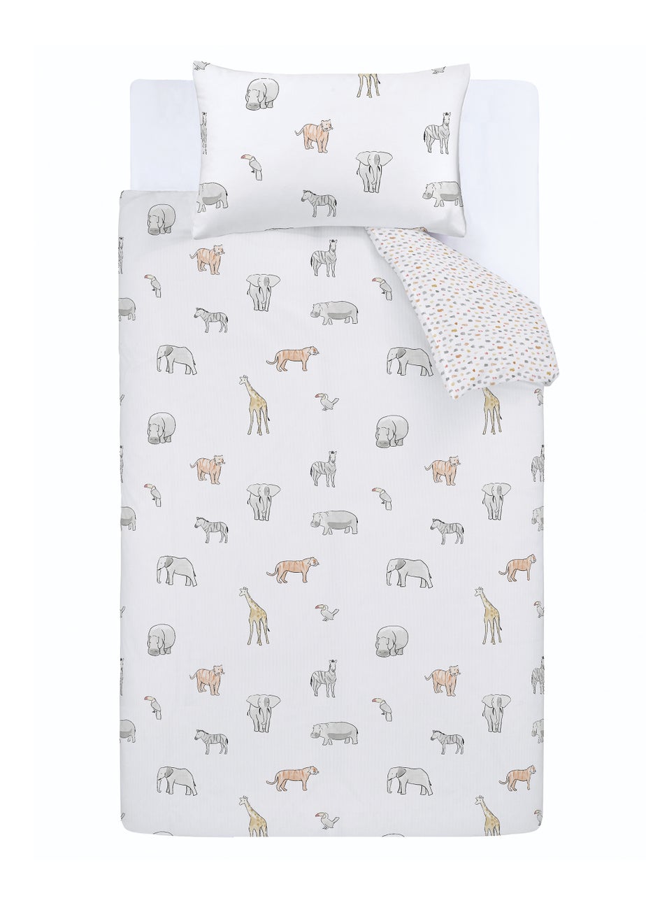 Bianca Fine Linens Zoo Animals Cotton Reversible Duvet Cover Set White