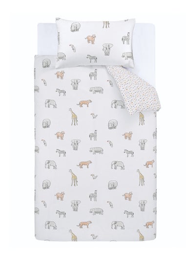 Bianca Fine Linens Zoo Animals Cotton Reversible Duvet Cover Set White