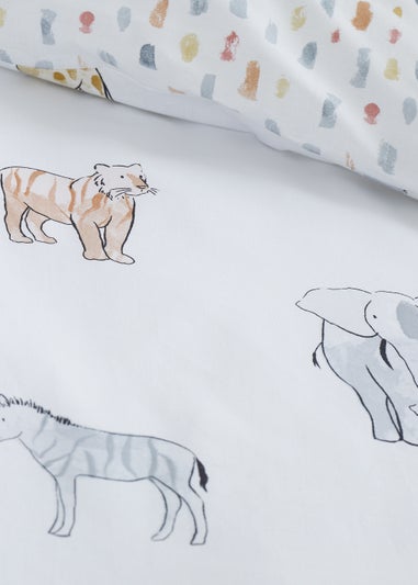 Bianca Fine Linens Zoo Animals Cotton Reversible Duvet Cover Set White