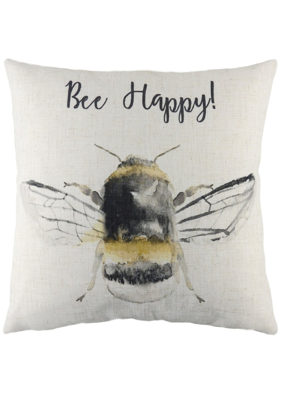Evans Lichfield Bee Happy Slogan Cushion (43cm x 43cm x 8cm)