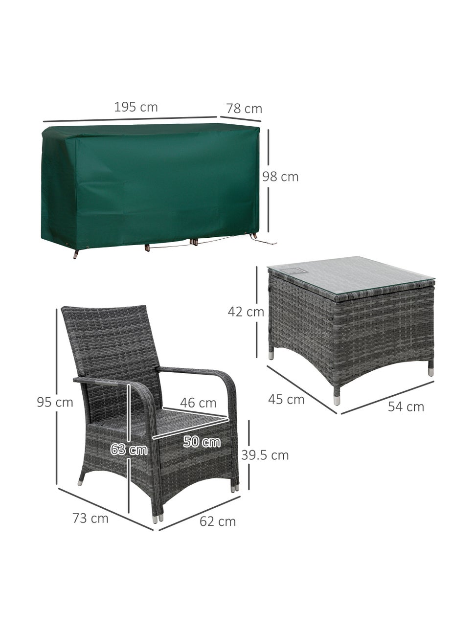 Outsunny 3 Pieces Outdoor Rattan Bistro Set PE