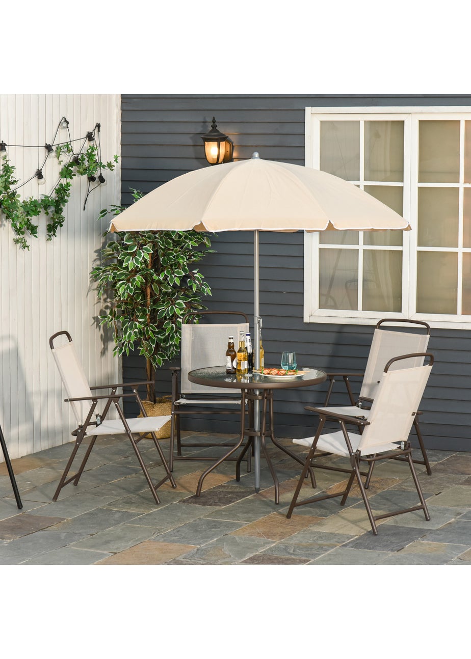 Outsunny 6 Piece Patio Dining Set with Umbrella with Folding Chairs