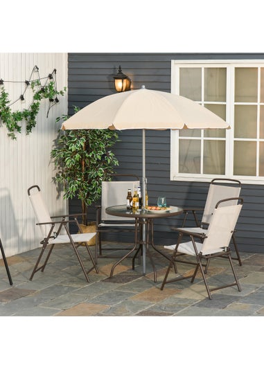 Outsunny 6 Piece Patio Dining Set with Umbrella with Folding Chairs