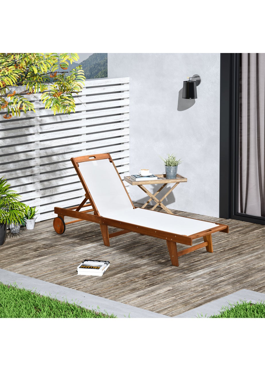 Outsunny Acacia Wood Garden Sun Lounger with Wheels (88cm x 60cm x 198cm)