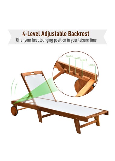Outsunny Acacia Wood Garden Sun Lounger with Wheels (88cm x 60cm x 198cm)