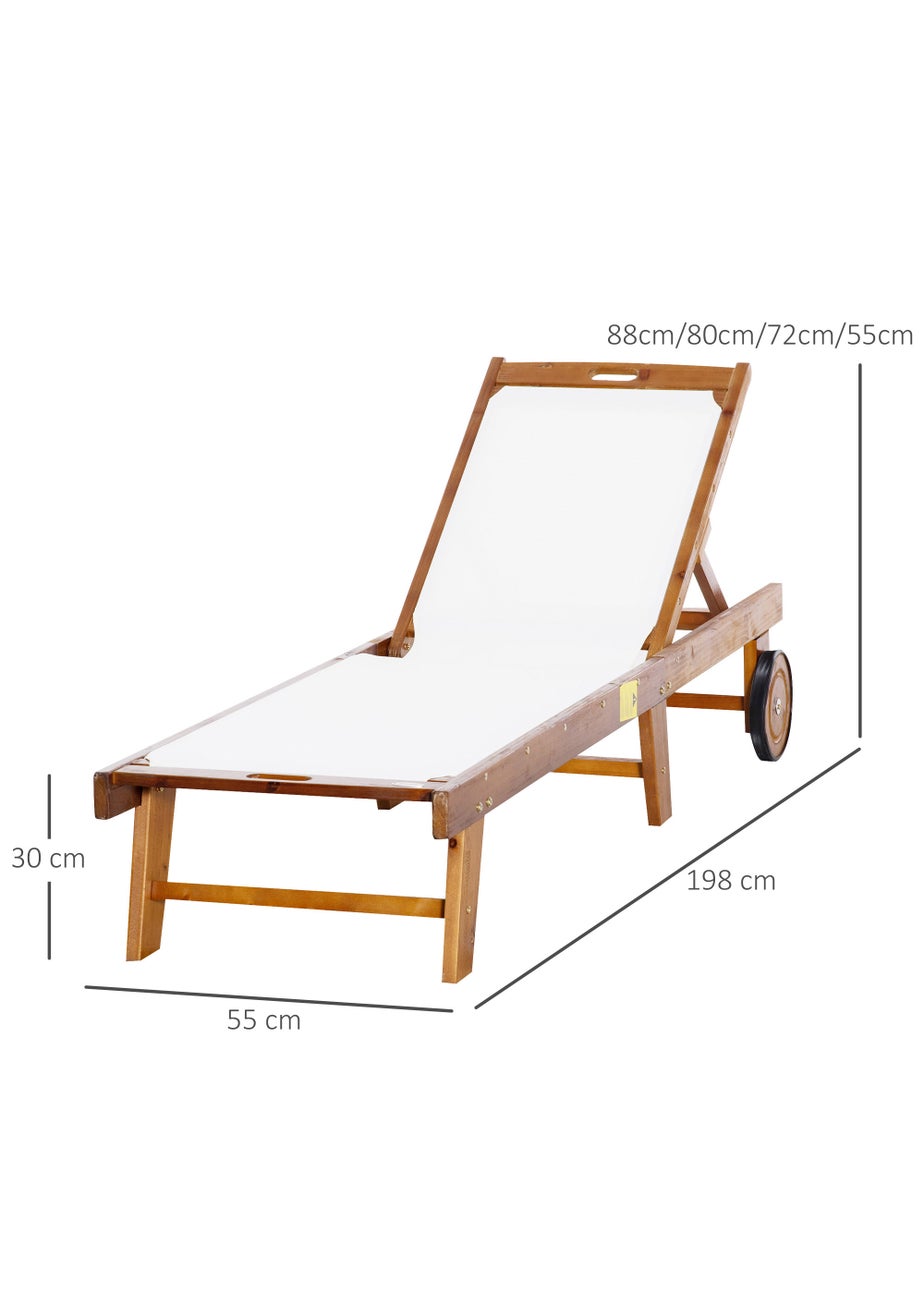 Outsunny Acacia Wood Garden Sun Lounger with Wheels (88cm x 60cm x 198cm)