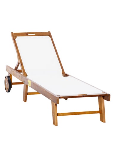 Outsunny Acacia Wood Garden Sun Lounger with Wheels (88cm x 60cm x 198cm)