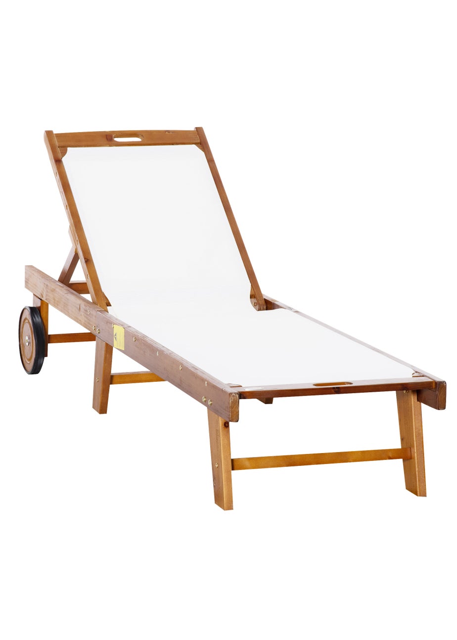 Outsunny Acacia Wood Garden Sun Lounger with Wheels (88cm x 60cm x 198cm)
