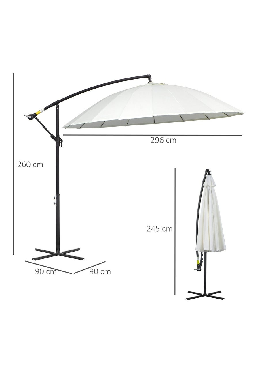 Outsunny Cantilever Shanghai Parasol with Crank Handle Cross Base OffWhite 3(m)