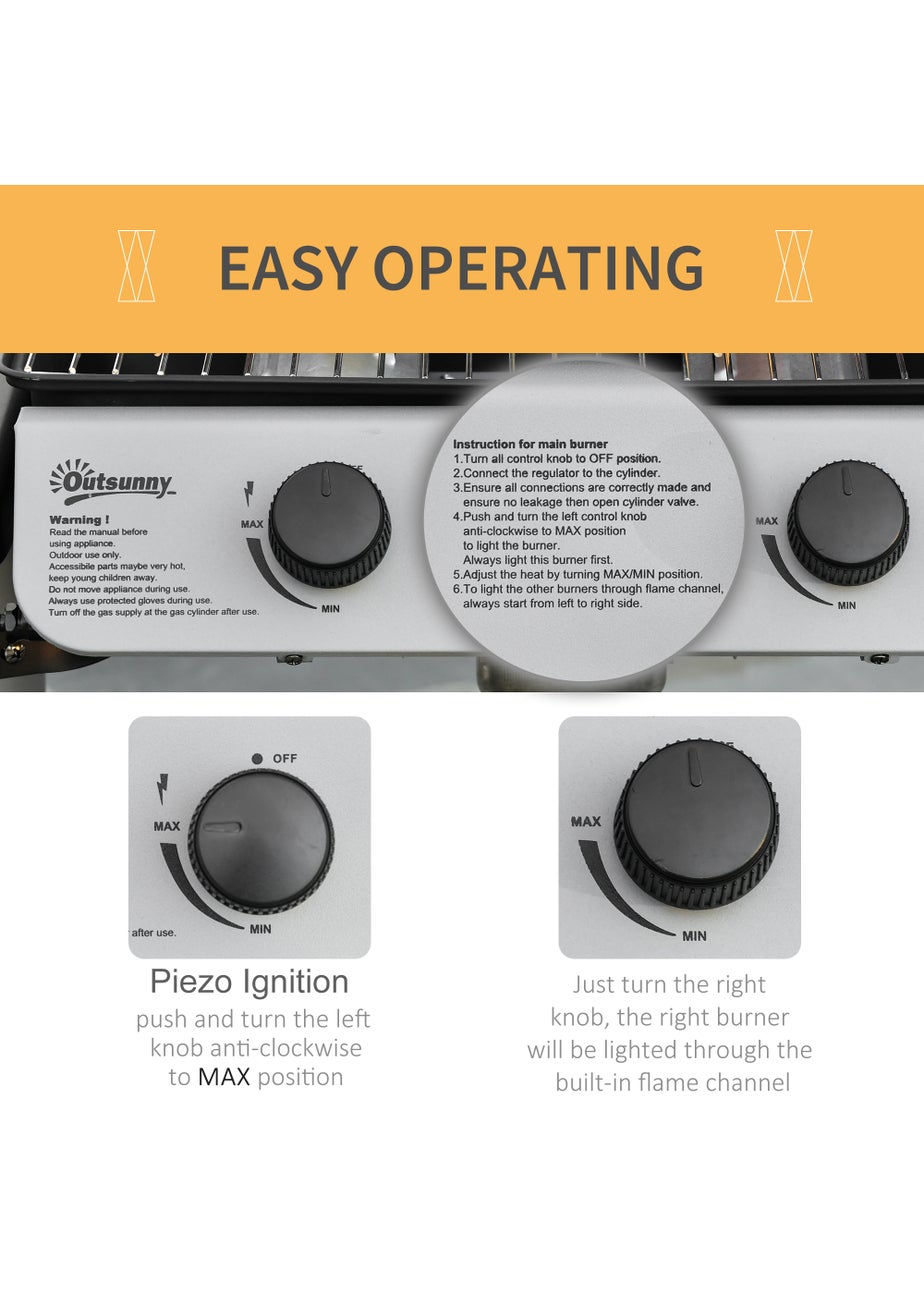 Outsunny 2 Burner Gas Barbecue Grill Propane Gas Cooking BBQ 5.6 kW with Side Shelves Wheels