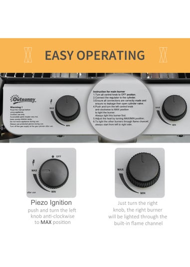 Outsunny 2 Burner Gas Barbecue Grill Propane Gas Cooking BBQ 5.6 kW with Side Shelves Wheels