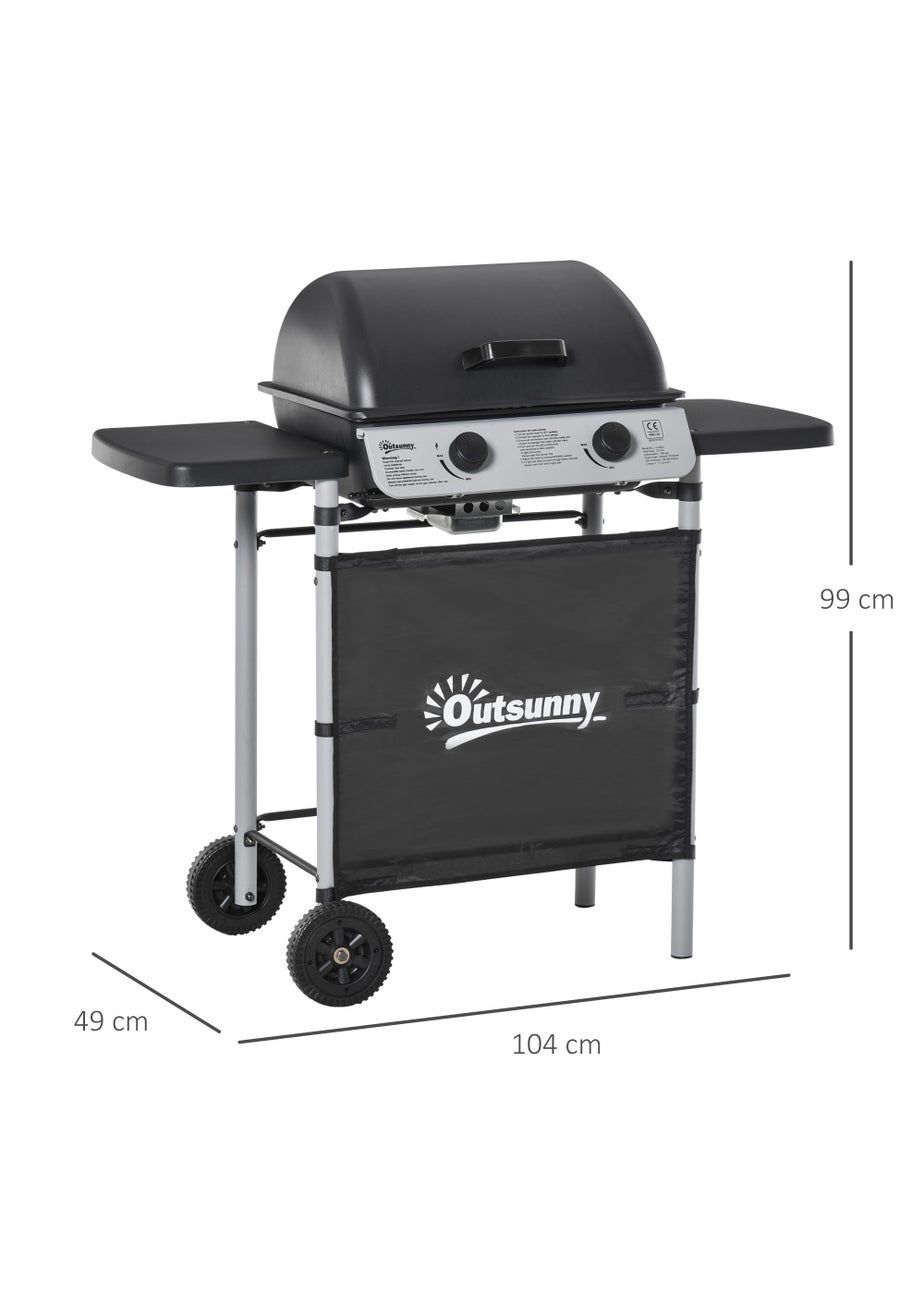 Outsunny 2 Burner Gas Barbecue Grill Propane Gas Cooking BBQ 5.6 kW with Side Shelves Wheels
