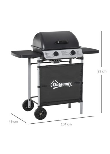Outsunny 2 Burner Gas Barbecue Grill Propane Gas Cooking BBQ 5.6 kW with Side Shelves Wheels