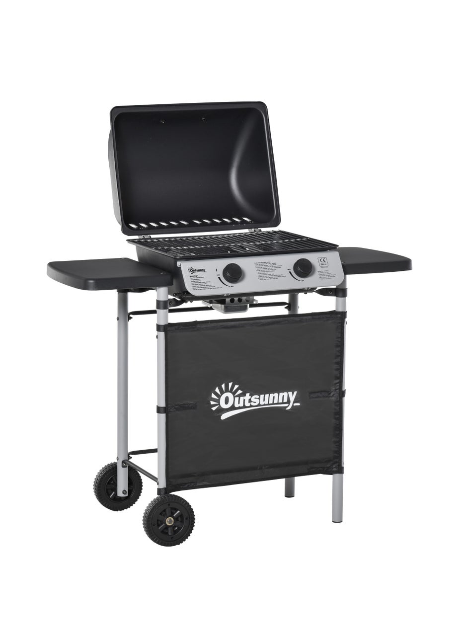 Outsunny 2 Burner Gas Barbecue Grill Propane Gas Cooking BBQ 5.6 kW with Side Shelves Wheels
