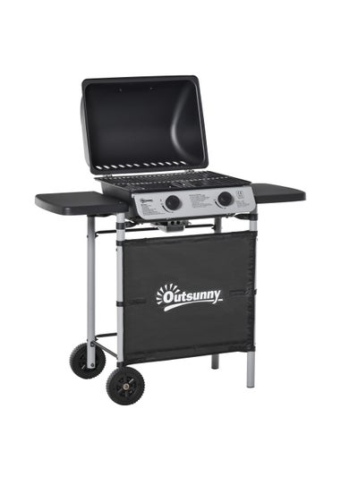 Outsunny 2 Burner Gas Barbecue Grill Propane Gas Cooking BBQ 5.6 kW with Side Shelves Wheels