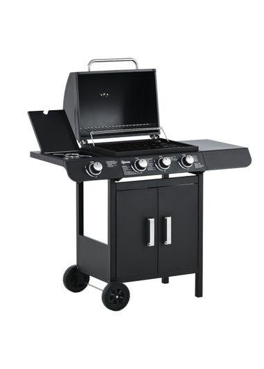 Outsunny Gas Burner Barbecue Grill 3+1 Burner Garden BBQ Trolley 110x50x100cm