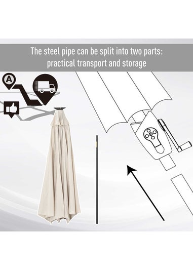 Outsunny Φ2.7m Garden 24 LED Light Parasol Solar Outdoor Tilt Sun Umbrella Patio Sun Shade-White