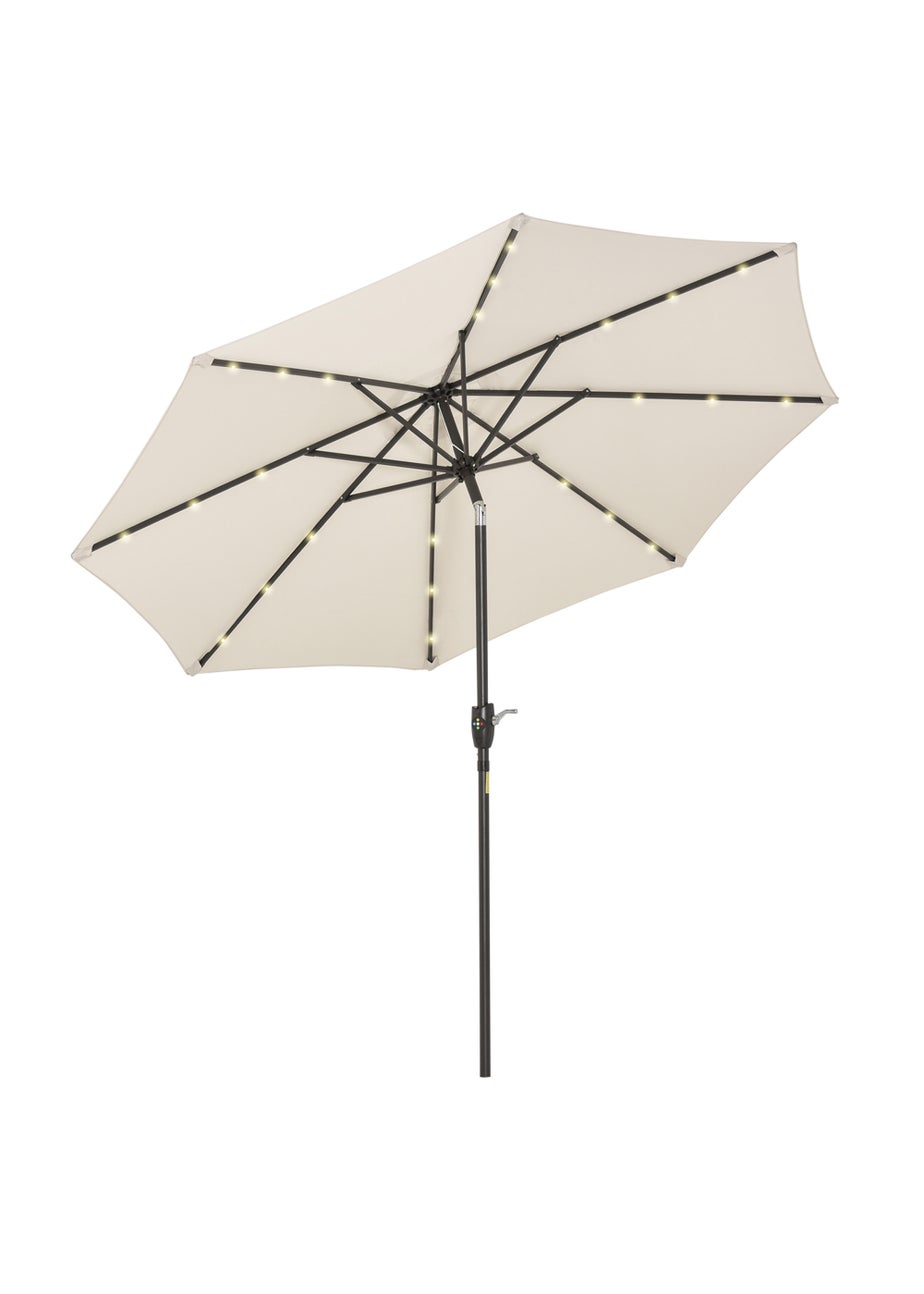 Outsunny Φ2.7m Garden 24 LED Light Parasol Solar Outdoor Tilt Sun Umbrella Patio Sun Shade-White