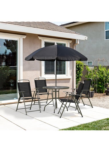 Outsunny 6 Piece Patio Dining Set with Umbrella with Folding Chairs