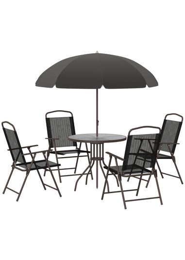 Outsunny 6 Piece Patio Dining Set with Umbrella with Folding Chairs