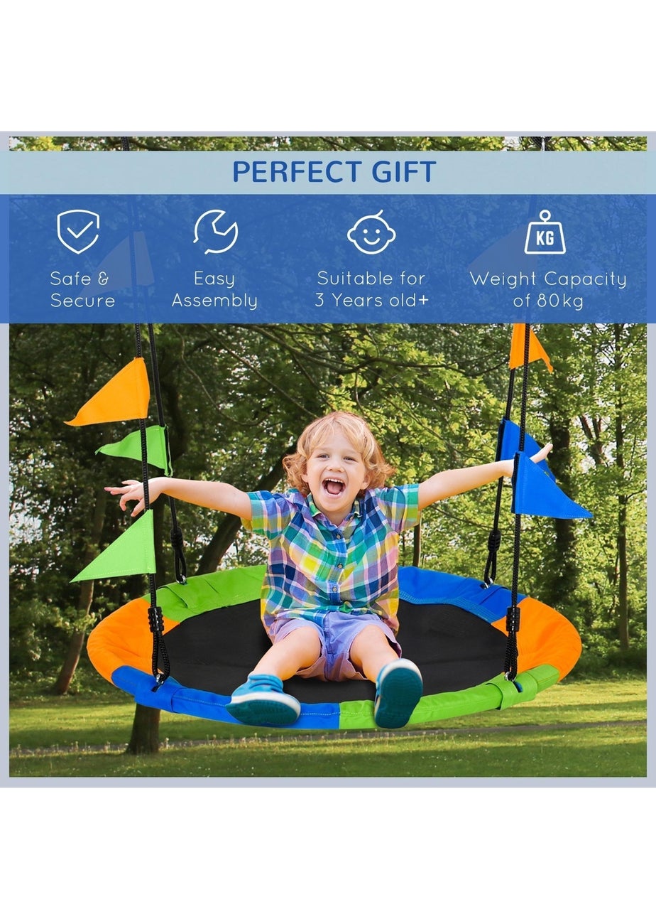 Outsunny Saucer Tree Swing Metal Tube Adjustable Rope Garden Blue Green Orange