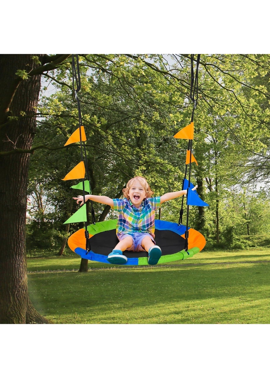 Outsunny Saucer Tree Swing Metal Tube Adjustable Rope Garden Blue Green Orange
